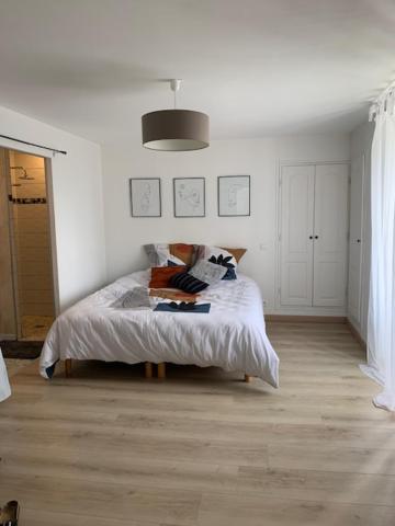 a bedroom with a bed in a white room at Chambre spacieuse lit King Size in Niort