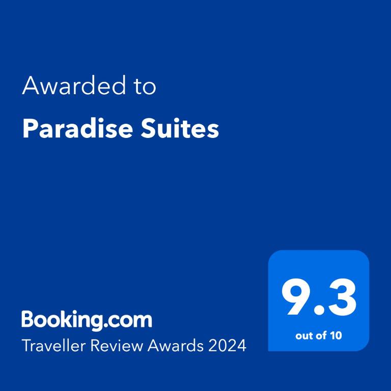 a screenshot of a phone with the text awarded to paradise suites at Paradise Suites in Carcavelos