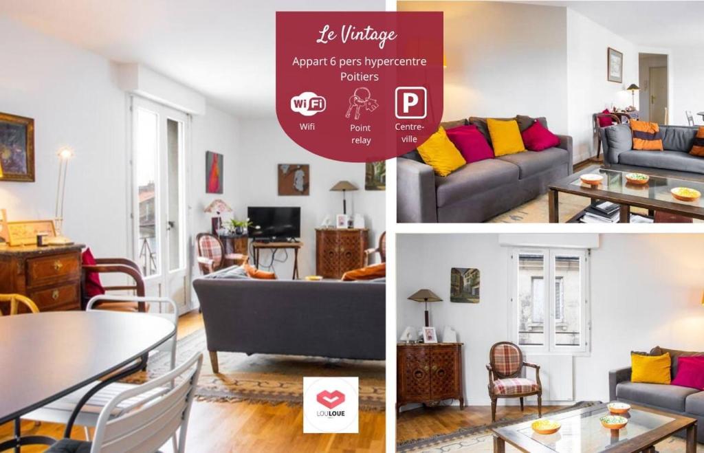 un salon avec un canapé et une table dans l'établissement Le Vintage - Grand Appartement hypercentre, à Poitiers