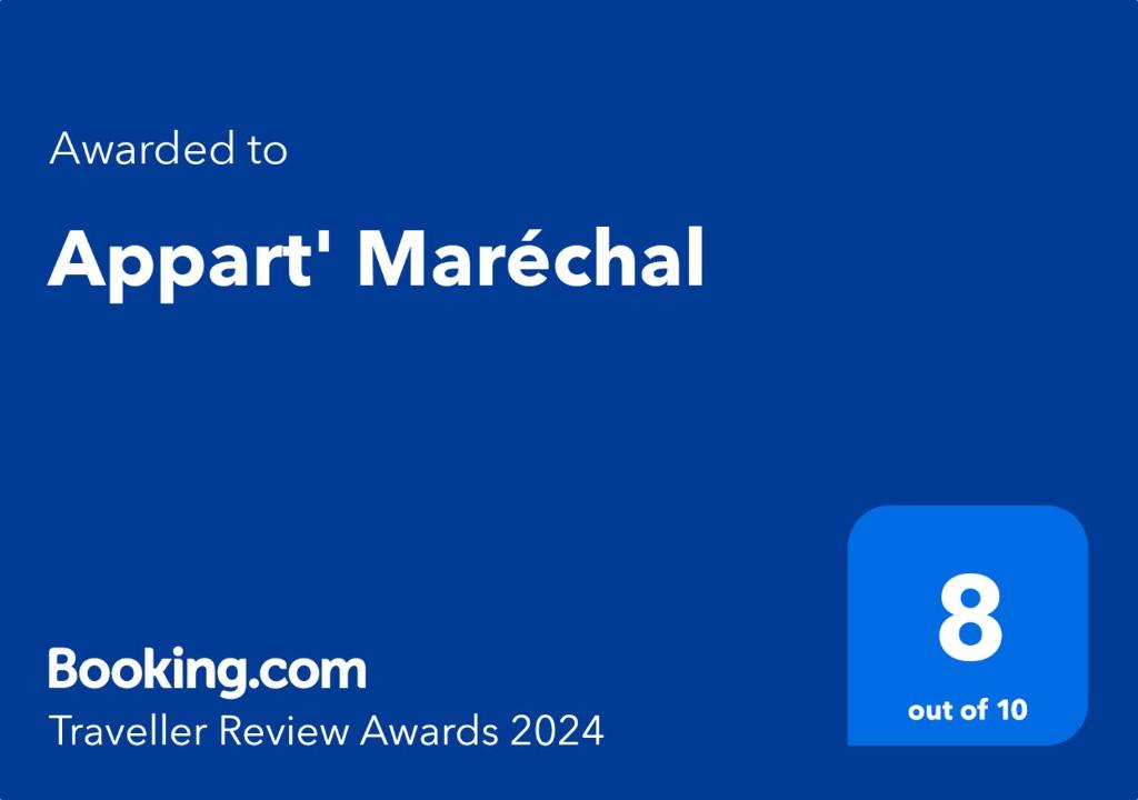 Palkinto, sertifikaatti, kyltti tai muu asiakirja, joka on esillä majoituspaikassa Appart' Maréchal