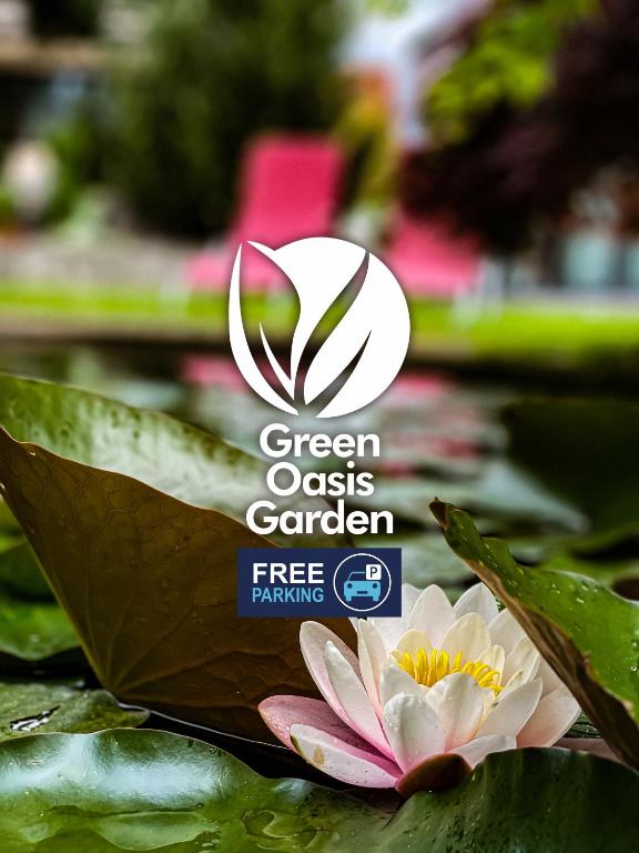 a green oasis garden logo and a pink water lily at Green Oasis Garden in Šenčur