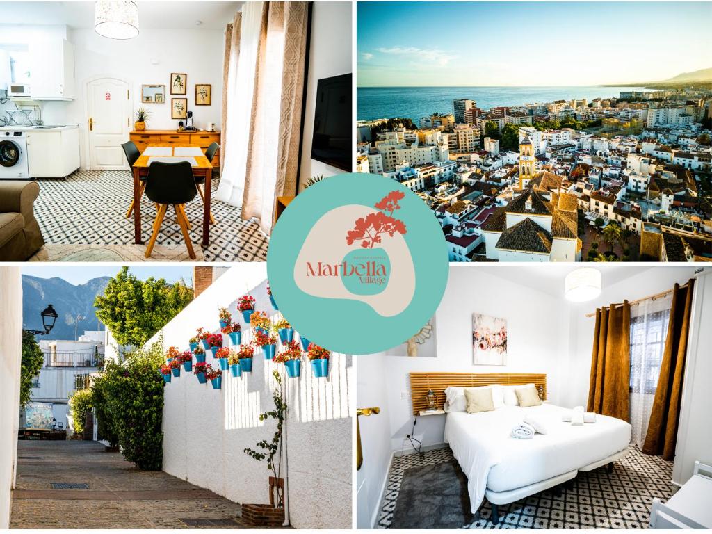 a collage of photos of a room with a view of a city at Castillo de Marbella in Marbella