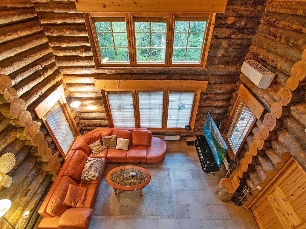an overhead view of a living room in a log cabin at Holiday Home Menninkäisenkolo by Interhome in Äkäslompolo
