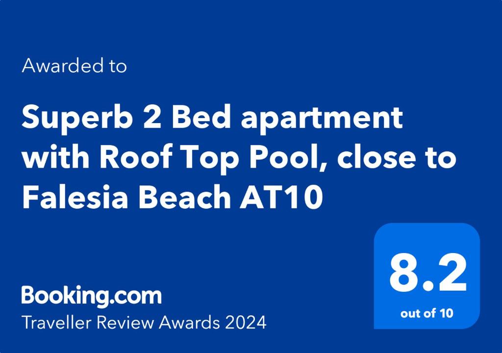 Vottorð, verðlaun, skilti eða annað skjal til sýnis á Superb 2 Bed apartment with Roof Top Pool, close to Falesia Beach AT10