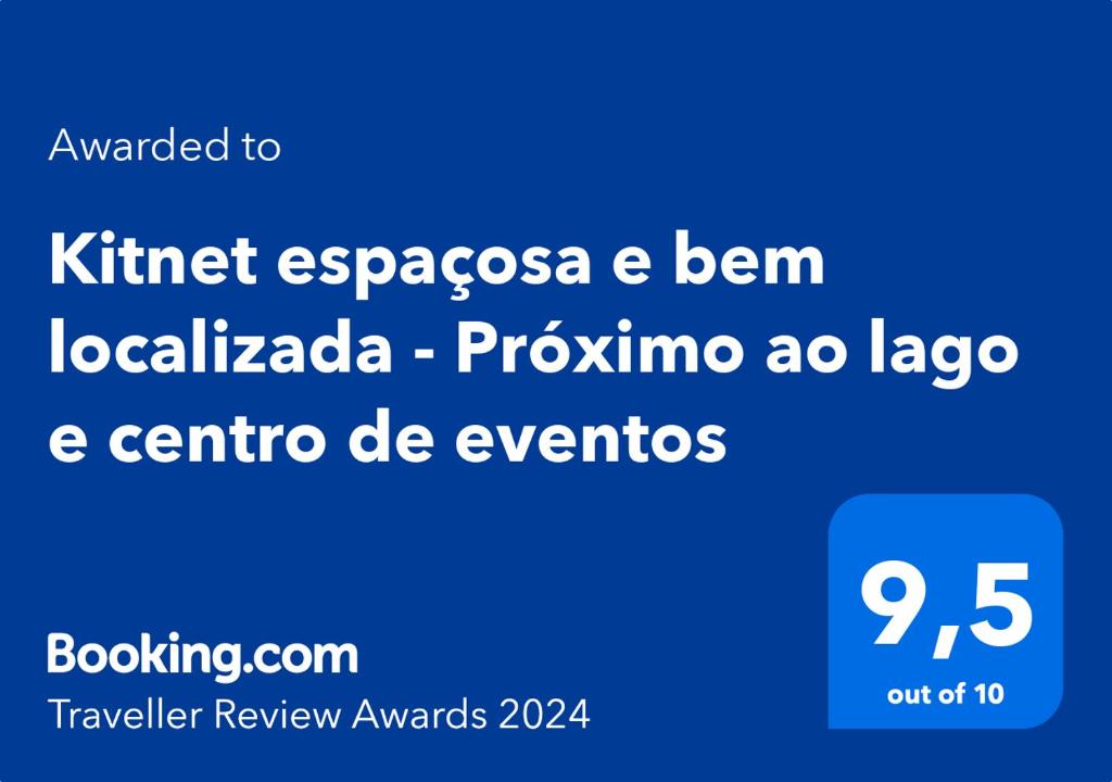 Certifikat, nagrada, logo ili neki drugi dokument izložen u objektu Kitnet espaçosa e bem localizada - Próximo ao lago e centro de eventos