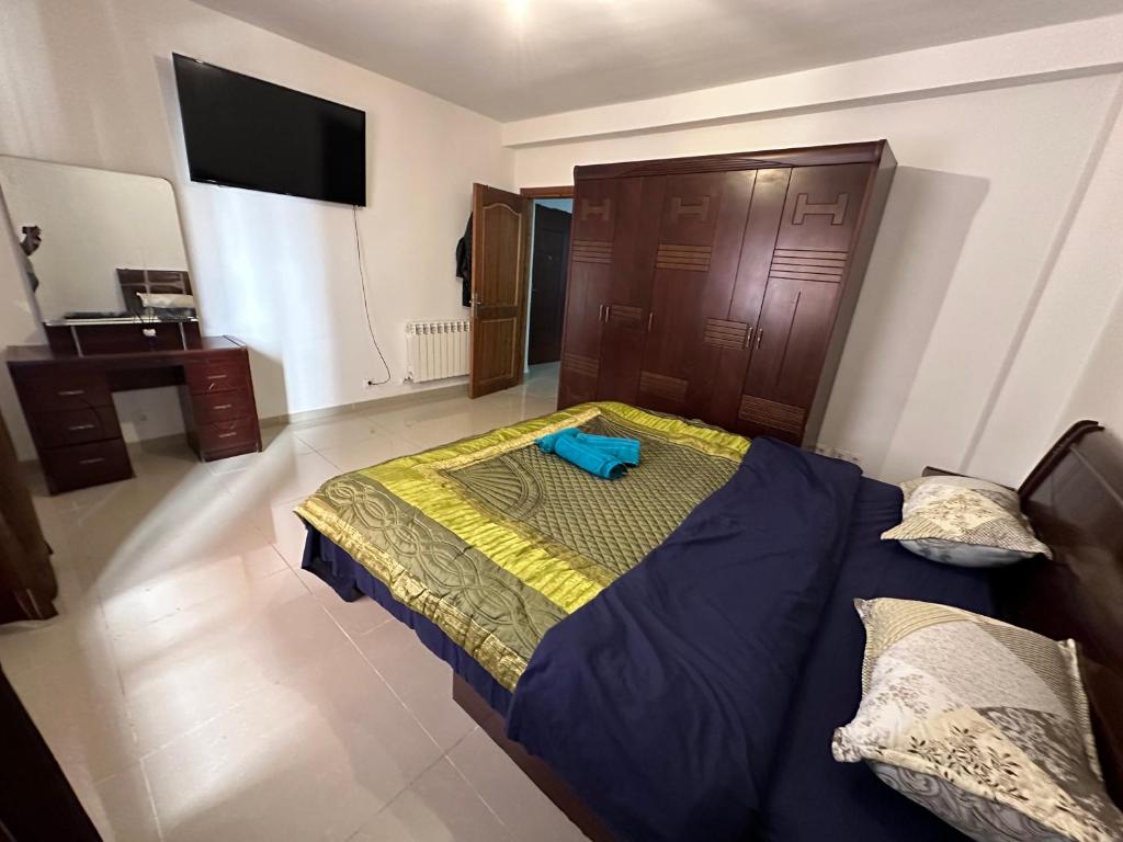 una camera con un grande letto e una televisione di Have a fun in blida a Dilida