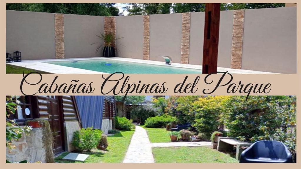 ein Bild von einem Außenpool mit den Worten Acadias Emigrants did p in der Unterkunft Cabana Alpinas del Parque in General Belgrano