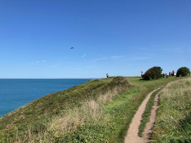 un chemin de terre sur une colline à côté de l'océan dans l'établissement Lescale Donvillaise, à Donville-les-Bains