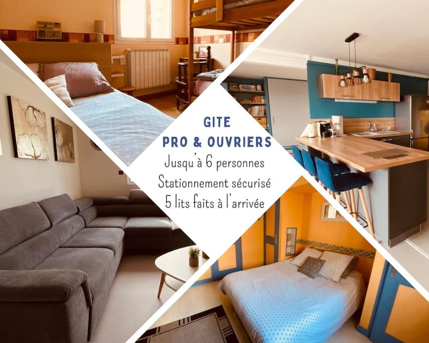 a collage of photos of a living room and a kitchen at Gite pour pros entre Niort et Fontenay &#47; Tout compris in Benet