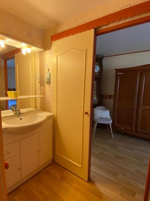 a bathroom with a sink and a mirror at Gite pour pros entre Niort et Fontenay &#47; Tout compris in Benet