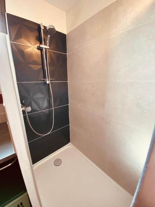 a small bathroom with a shower with a shower at Gite pour pros entre Niort et Fontenay &#47; Tout compris in Benet