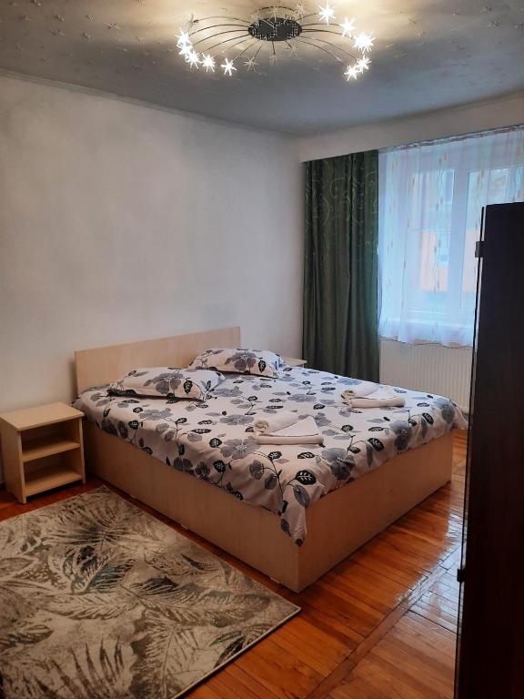 a bedroom with a bed and a window at Apartament Central in Lupeni
