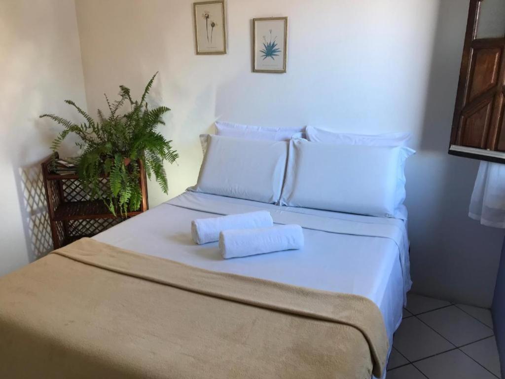 a white bed with two pillows on top of it at Pousada Velho Garimpo in Lençóis