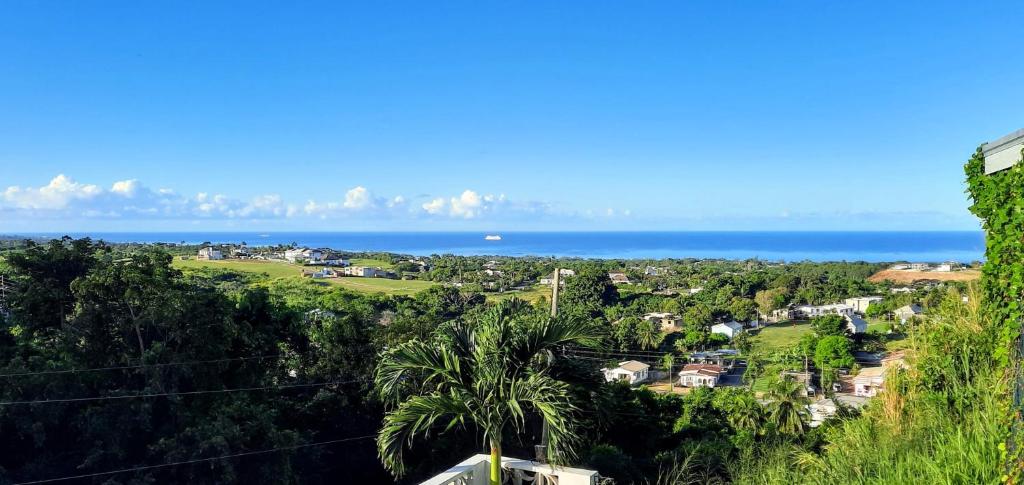 a view of the ocean from a hill at Breezy La Vista on the Terrace in Saint James