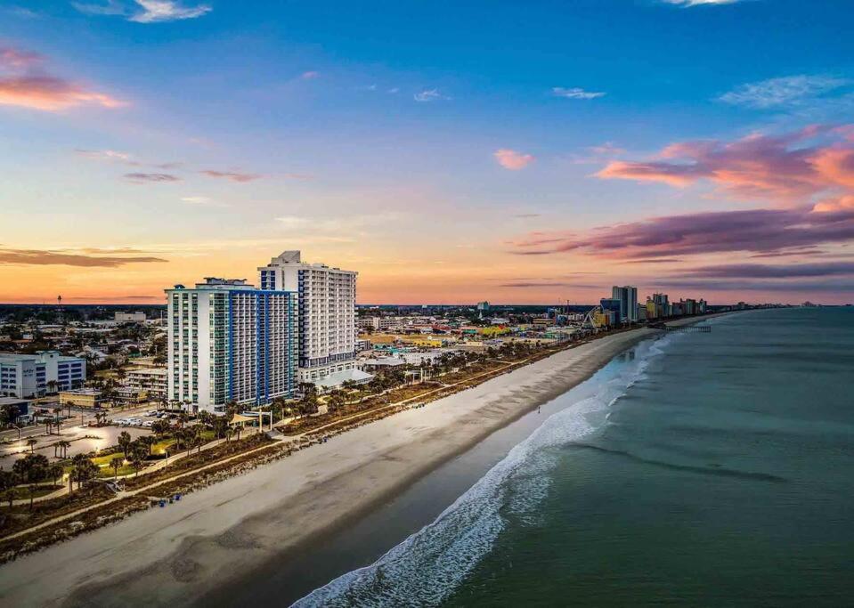 an aerial view of a beach at sunset at Oceanview Paradise at the Beach in Myrtle Beach
