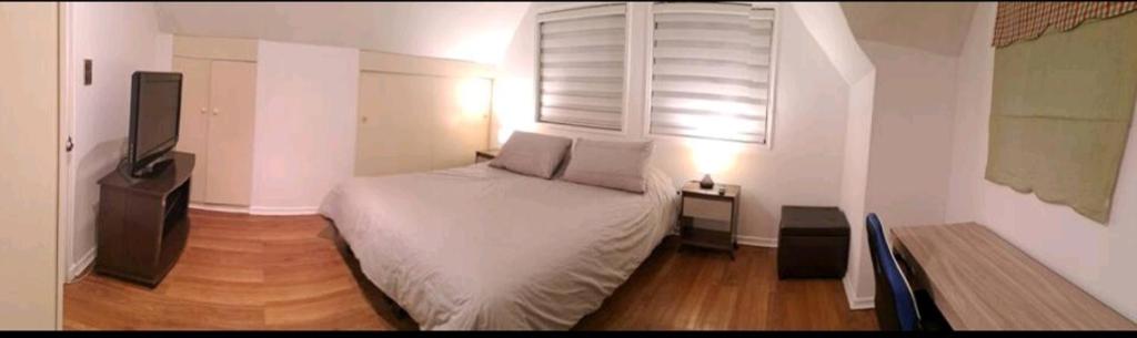 a small bedroom with a bed and a television at Lorena in Concepción