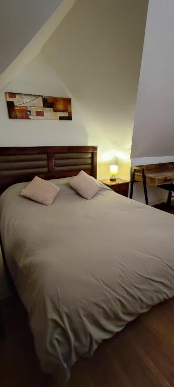 a bedroom with a white bed with two pillows at Lorena in Concepción