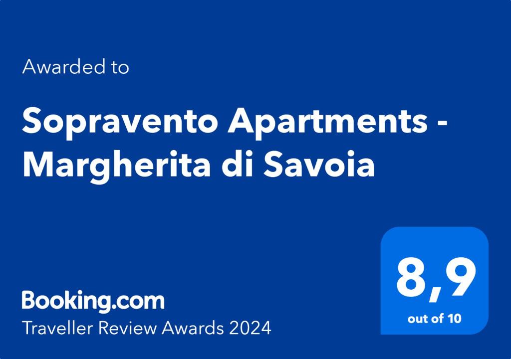 un rectángulo azul con las palabras saevoir apartments margherita del savoda en Sopravento Apartments - Margherita di Savoia en Margherita di Savoia