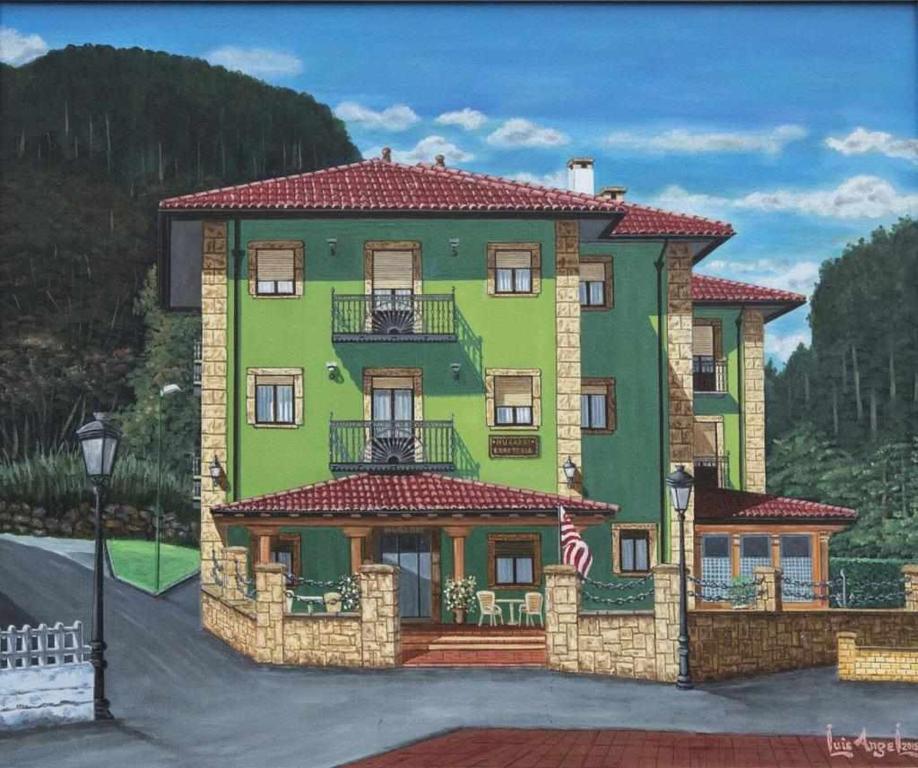 a rendering of a large green house at Apartamentos Mugarri in Poveña