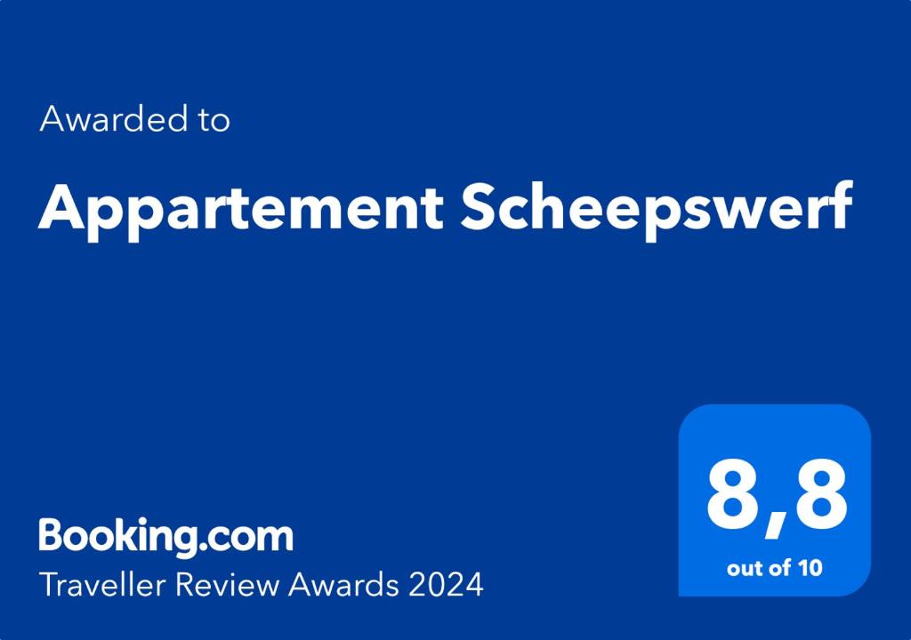 Palkinto, sertifikaatti, kyltti tai muu asiakirja, joka on esillä majoituspaikassa Appartement Scheepswerf