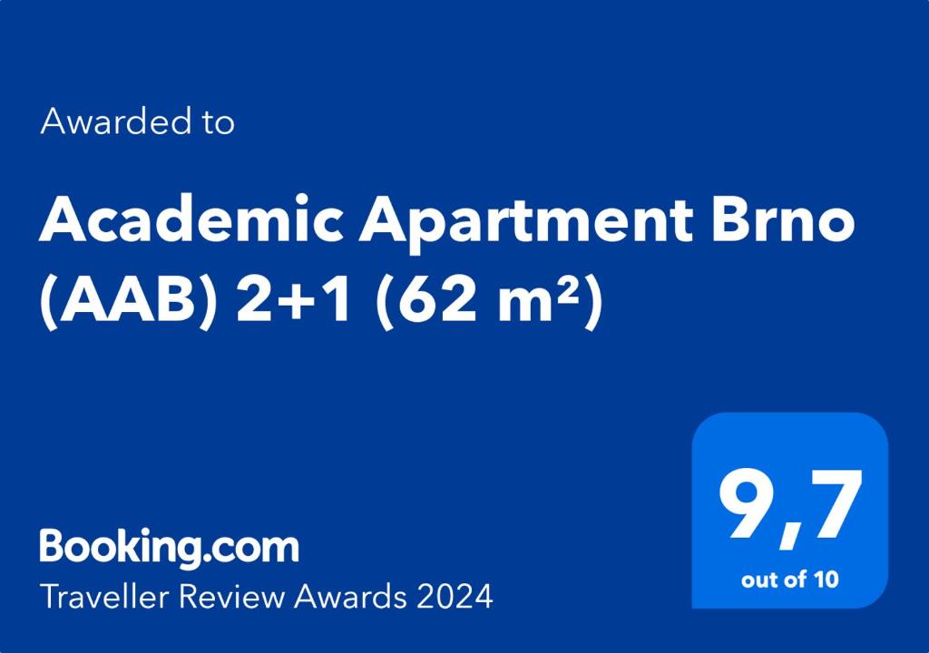 Certifikát, hodnocení, plakát nebo jiný dokument vystavený v ubytování Academic Apartment Brno (AAB) 2+1 (62 m²)