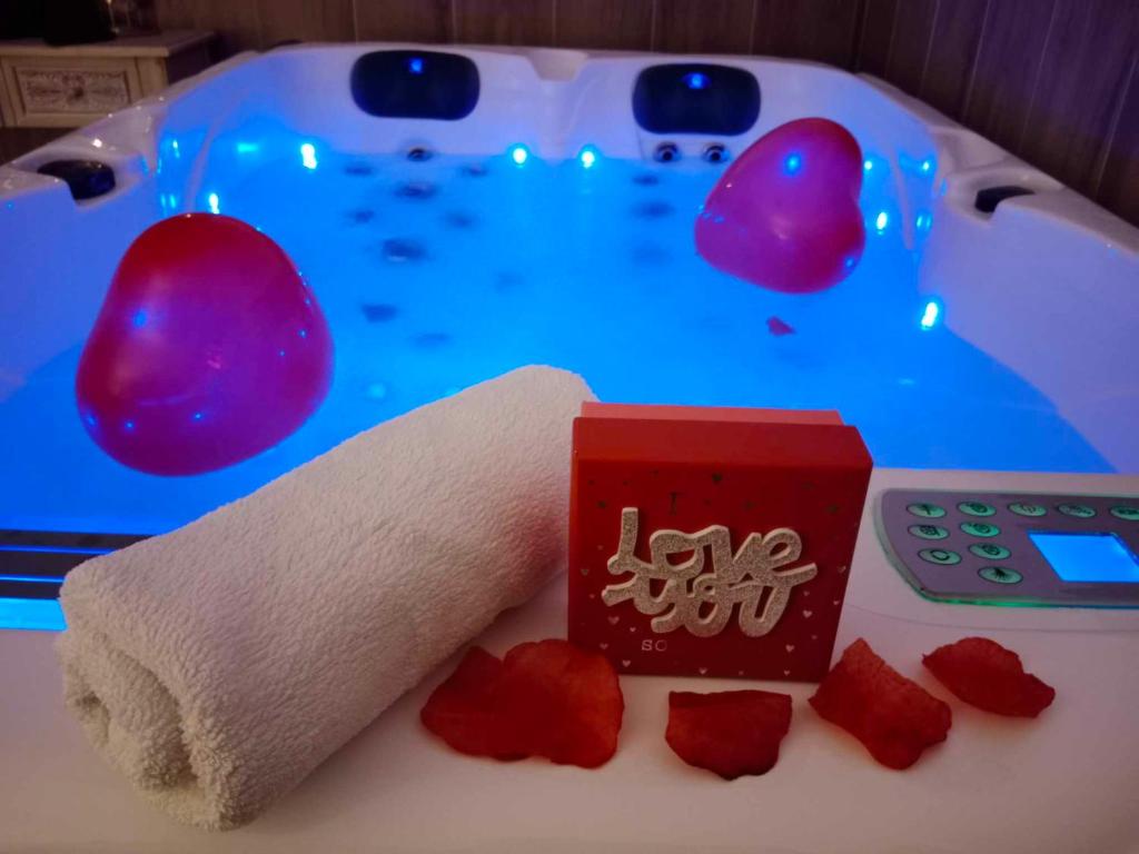 a bath tub with a toilet paper roll and hearts at Ô'BEL AIR in Azur