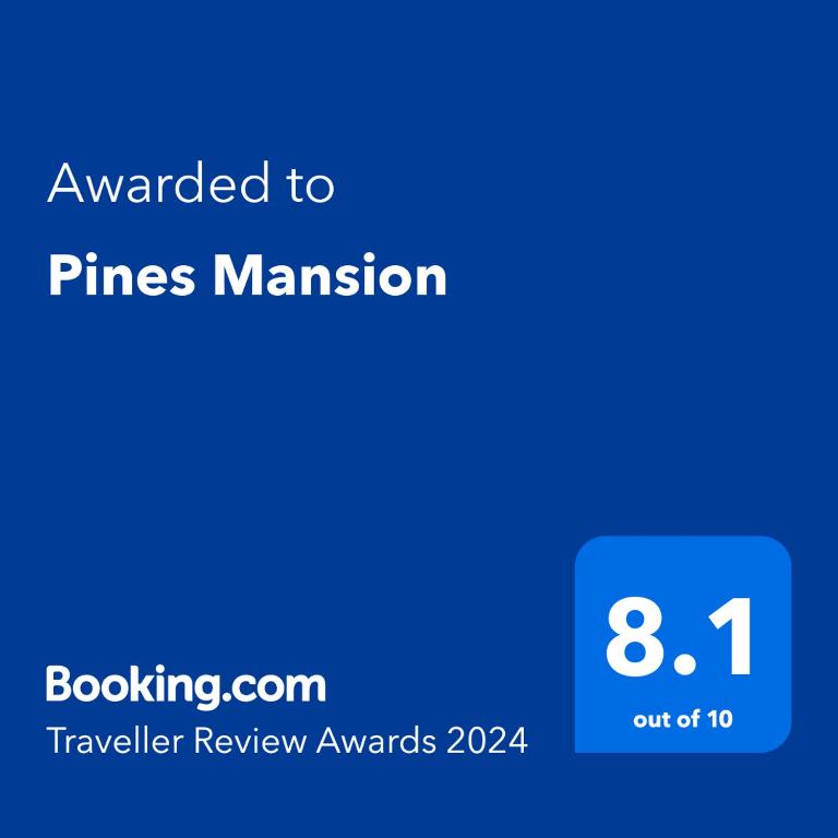 Certifikát, hodnocení, plakát nebo jiný dokument vystavený v ubytování Pines Mansion