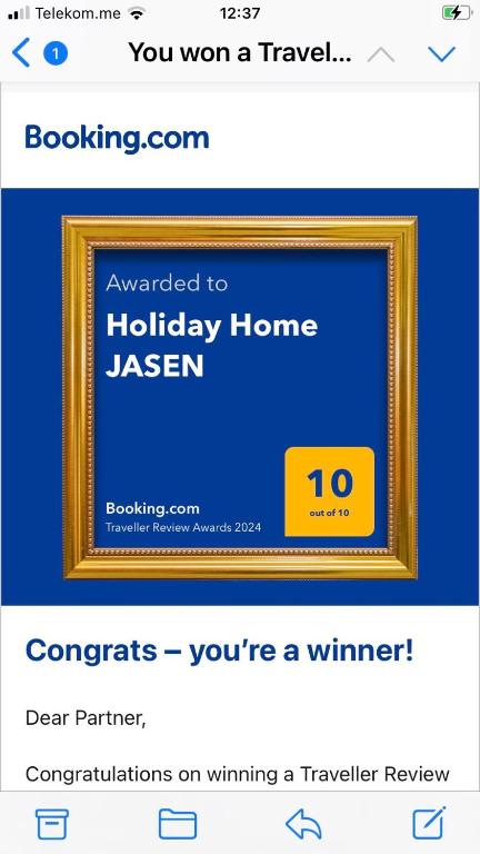 Certifikát, hodnocení, plakát nebo jiný dokument vystavený v ubytování Holiday Home JASEN