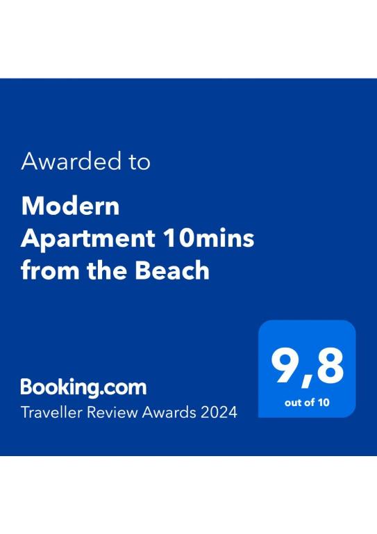 Certifikát, hodnocení, plakát nebo jiný dokument vystavený v ubytování Modern Apartment 10mins from the Beach