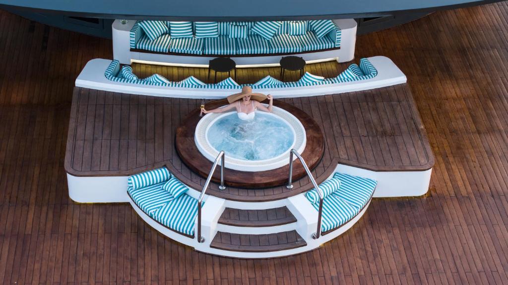 an overhead view of a pool on a cruise ship at Grand Pioneers Halong Bay Cruise 1 in Ha Long