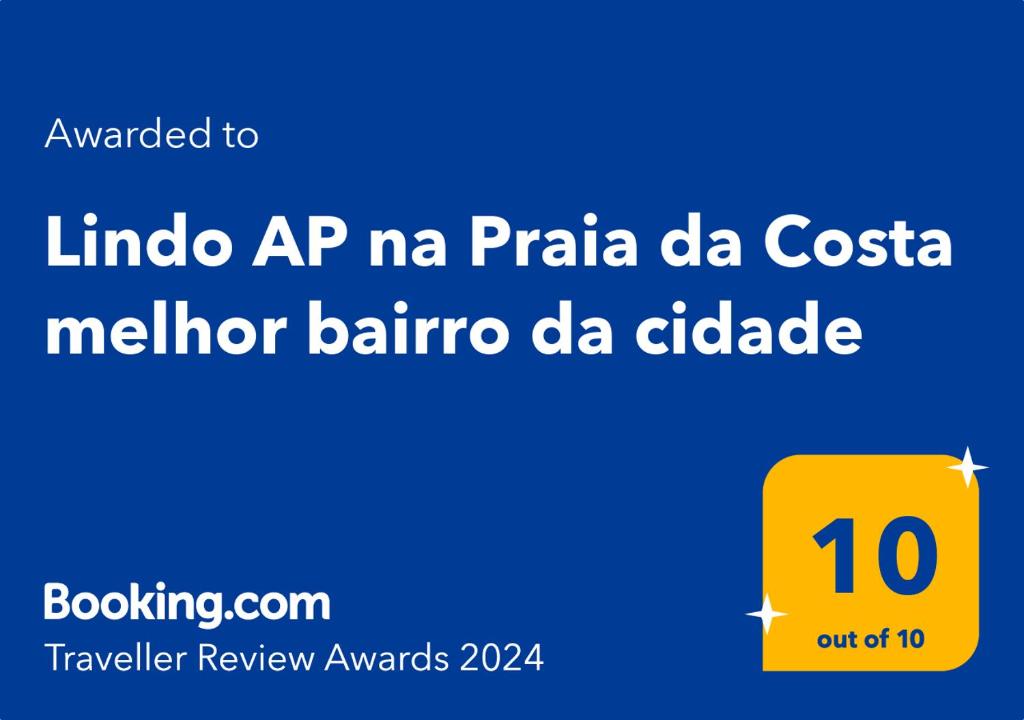 En logo, et sertifikat eller et firmaskilt på Lindo AP na Praia da Costa melhor bairro da cidade