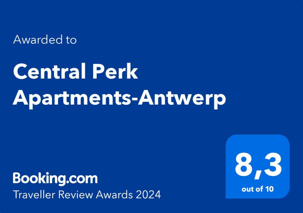 een blauw bord met de tekst 'central perk apartments' meer bij Central Perk Apartments-Antwerp in Antwerpen