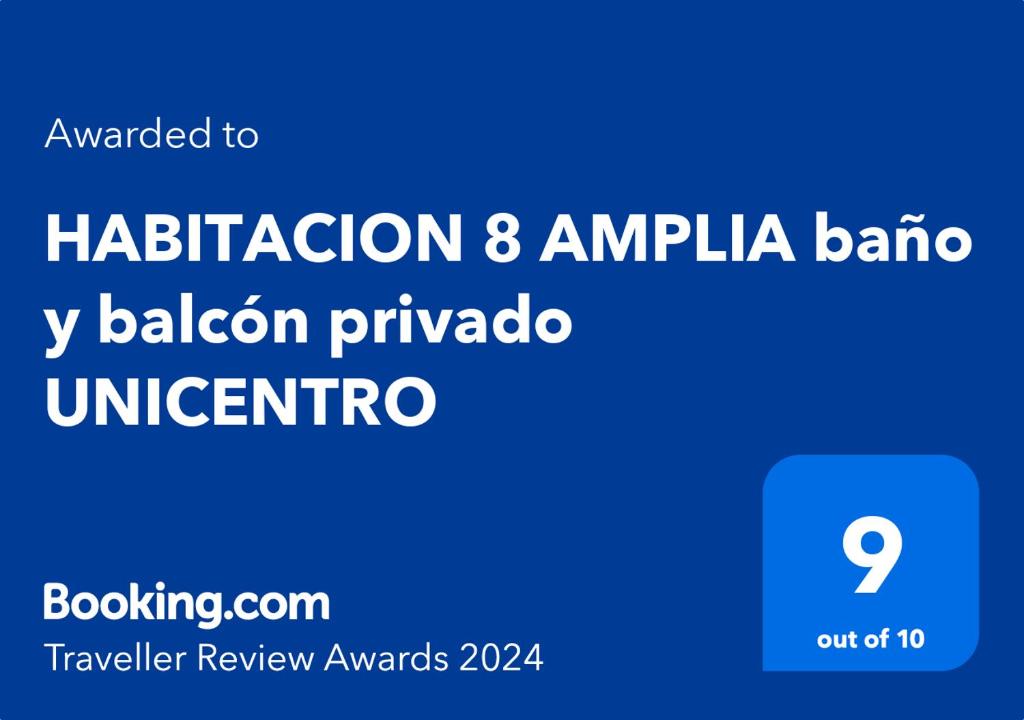 Certifikát, hodnocení, plakát nebo jiný dokument vystavený v ubytování HABITACION 8 AMPLIA baño y balcón privado UNICENTRO