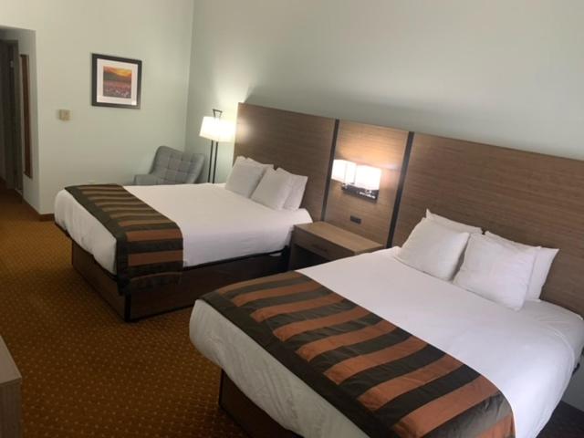 una habitación de hotel con 2 camas y una silla en Wingate by Wyndham Louisville East, en Louisville