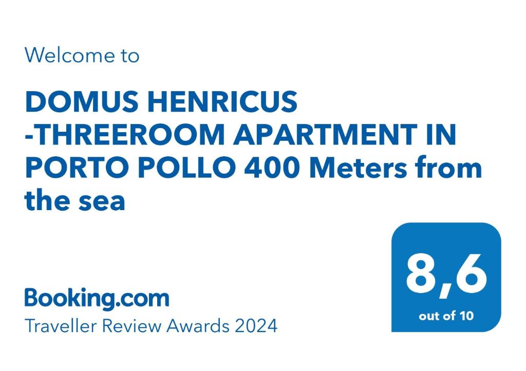 DOMUS HENRICUS -THREEROOM APARTMENT IN PORTO POLLO 400 Meters from the sea