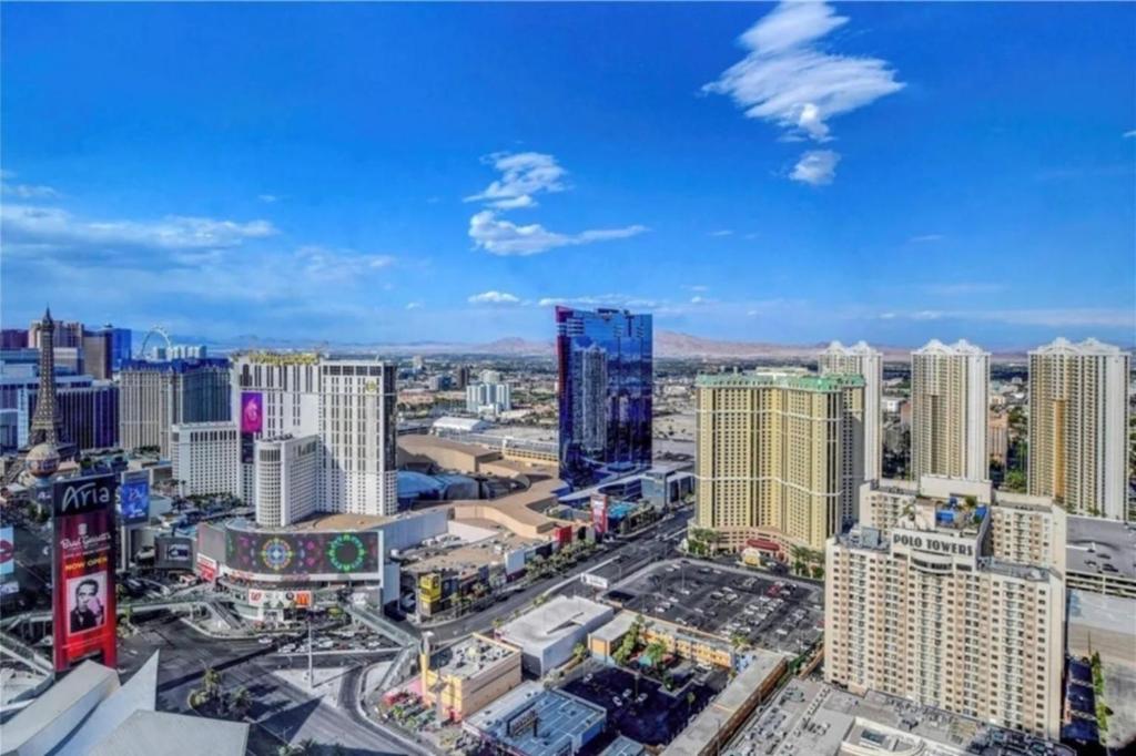 an aerial view of a city with tall buildings at High-Rise 2 Bedroom-Apartment With Breathtaking Views in Las Vegas