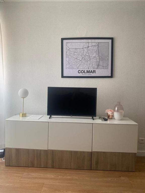 Televízia a/alebo spoločenská miestnosť v ubytovaní Coup de Cœur à Colmar Centre avec Parking