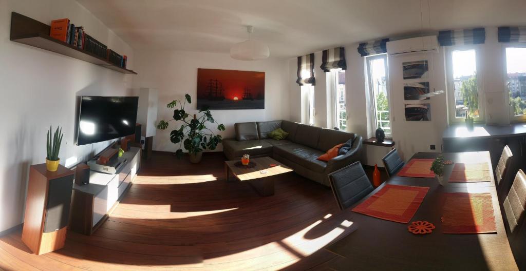 salon z kanapą i telewizorem w obiekcie Apartament Słupsk w mieście Słupsk