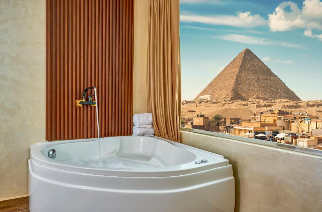 Cleopatra Tower Pyramids View