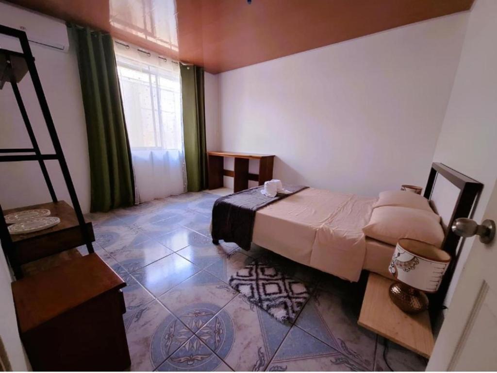 ein Schlafzimmer mit einem großen Bett in einem Zimmer in der Unterkunft Il Padrino Corcovado Apartament in Puerto Jiménez