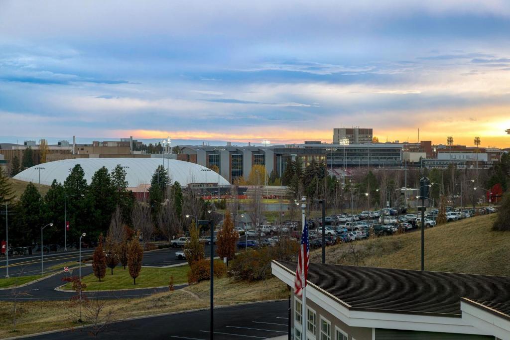 a view of a city with a parking lot at Residence Inn by Marriott Pullman in Pullman