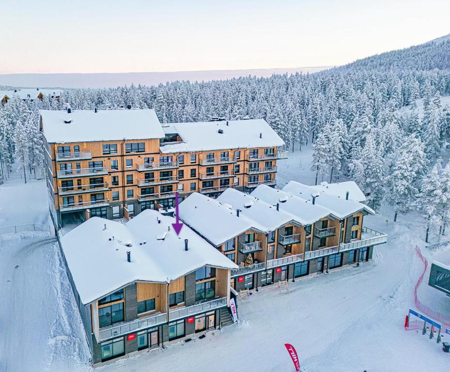 an aerial view of a resort in the snow at Villa Premium Levi Cranberry A2 in Levi