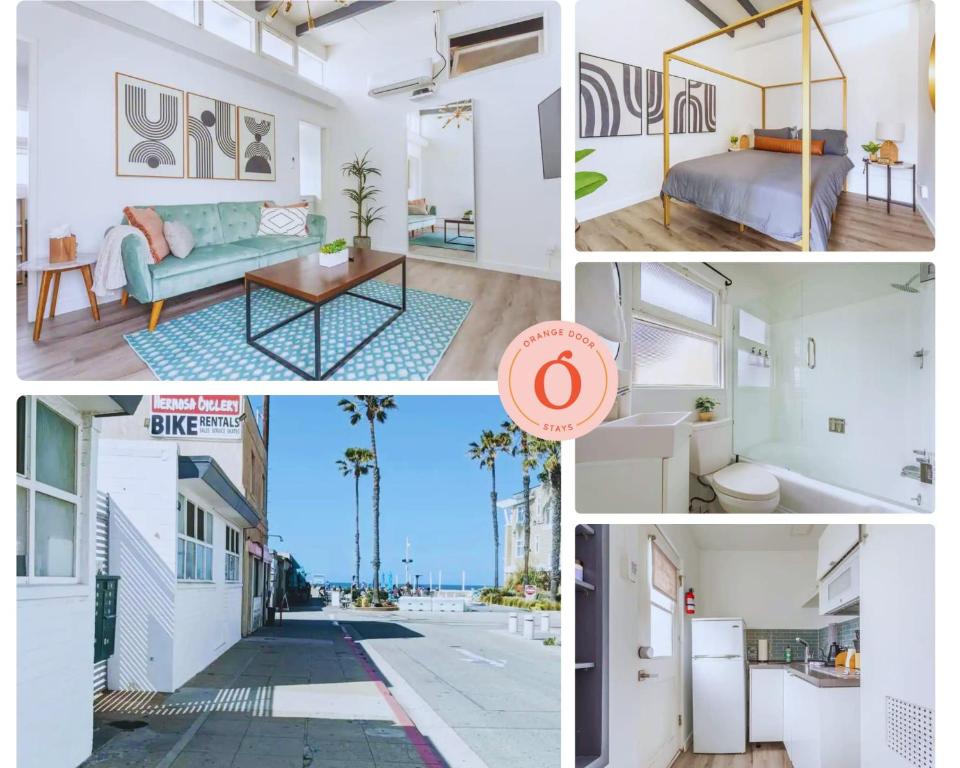 un collage de fotos de un dormitorio y una casa en AMAZING Hermosa Beach Location Free Parking en Hermosa Beach