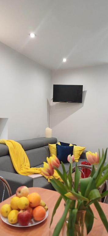 Televízia a/alebo spoločenská miestnosť v ubytovaní Apartament Pod 12 B