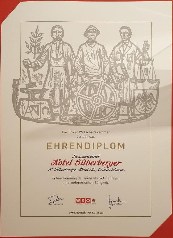 Certifikát, hodnocení, plakát nebo jiný dokument vystavený v ubytování Hotel Silberberger - Wildschönau