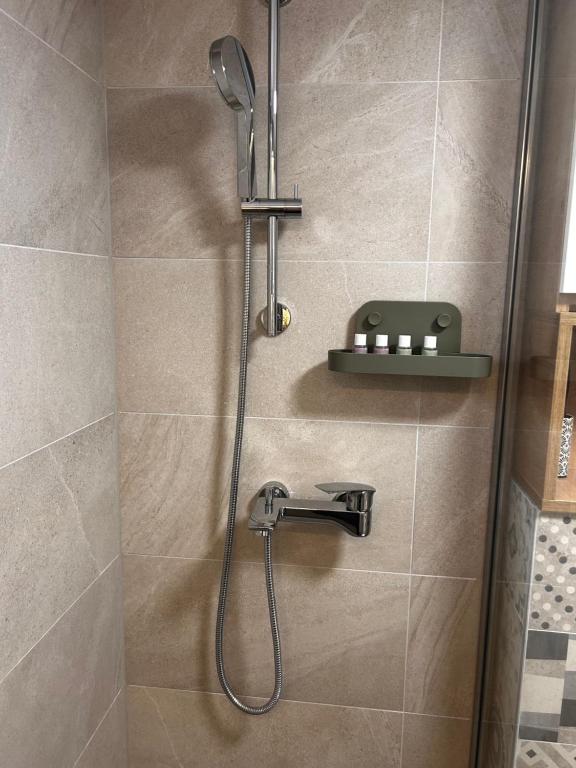 La salle de bains est pourvue d'une douche avec un pommeau de douche. dans l'établissement Teka’s home, à Sarajevo