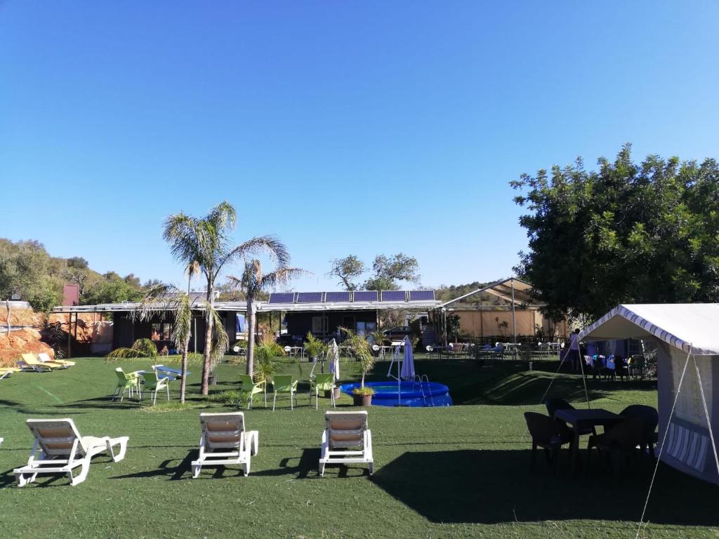 a group of lawn chairs and umbrellas on a field at The Place in Albufeira