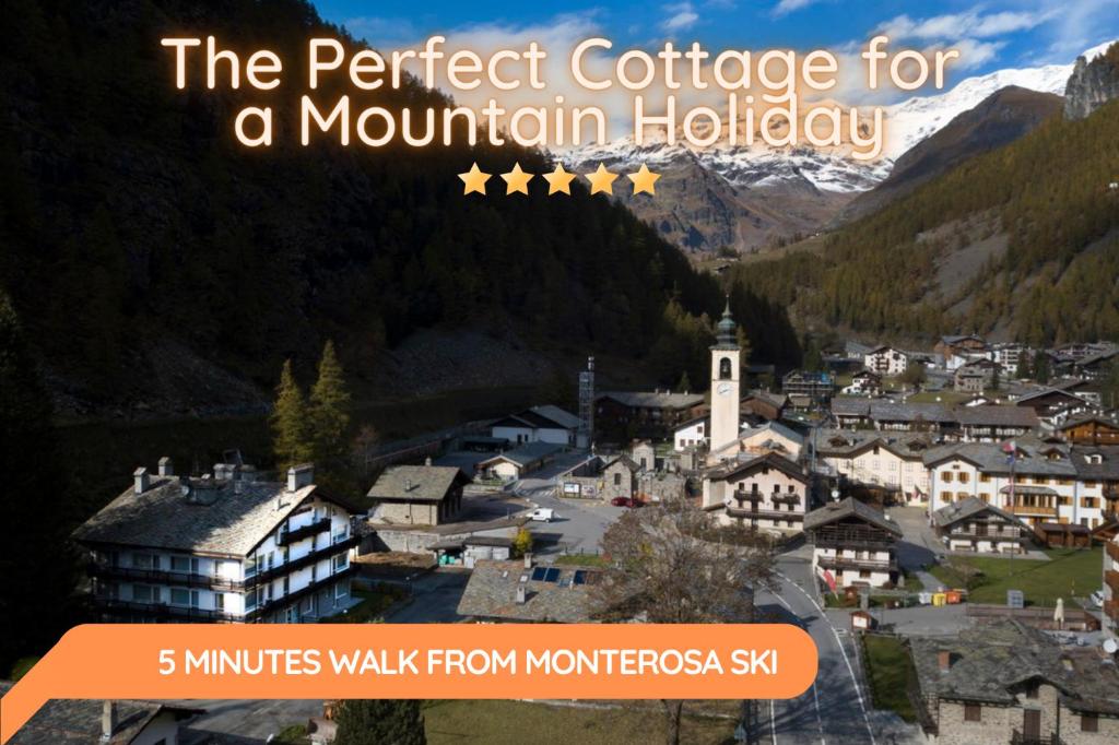 una cubierta de libro de la casa de campo perfecta para unas vacaciones de montaña en 5 Minuti da Monterosa Ski, Piccolo Cottage, en Gressoney-la-Trinité