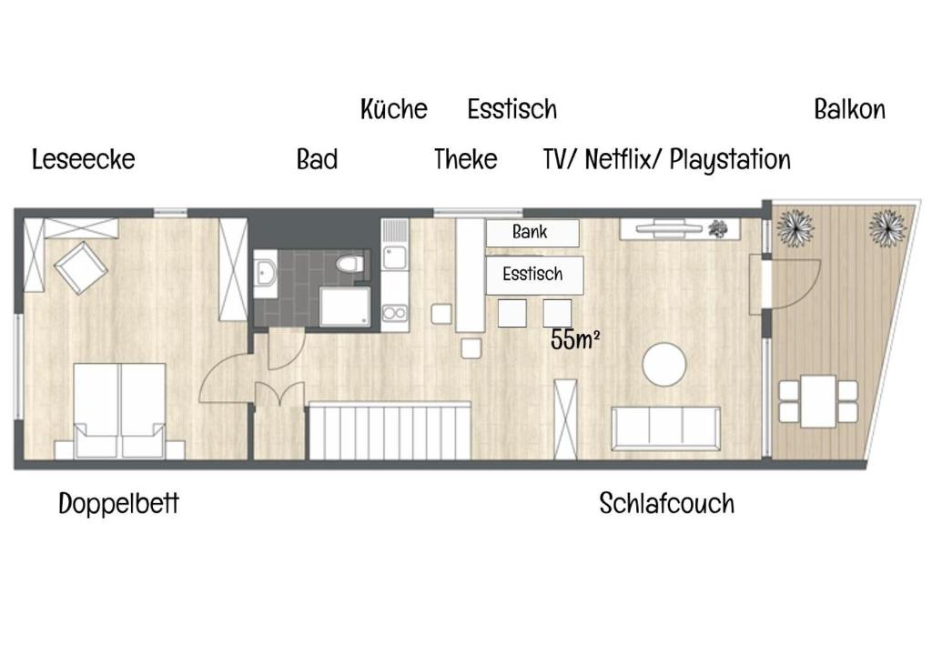 Půdorys ubytování Charmante Ferienwohnung mit Sauna und Schwimmbad im zauberhaften Bayerischen Wald