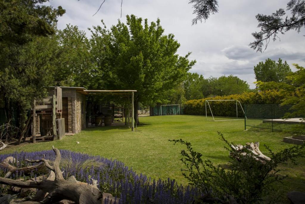 einen Garten mit einem Fußballfeld und einem Tor in der Unterkunft La Damasca in Mendoza